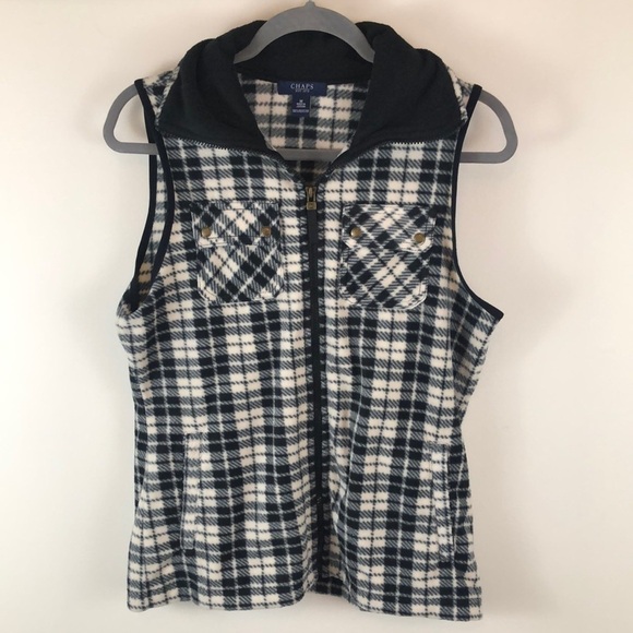 Chaps Plaid Fleece Vest with Pockets Size Medium - Picture 1 of 5